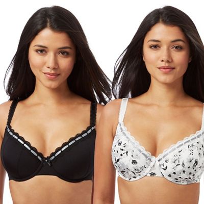 Gorgeous DD+ Pack of two black and white floral print t-shirt bras